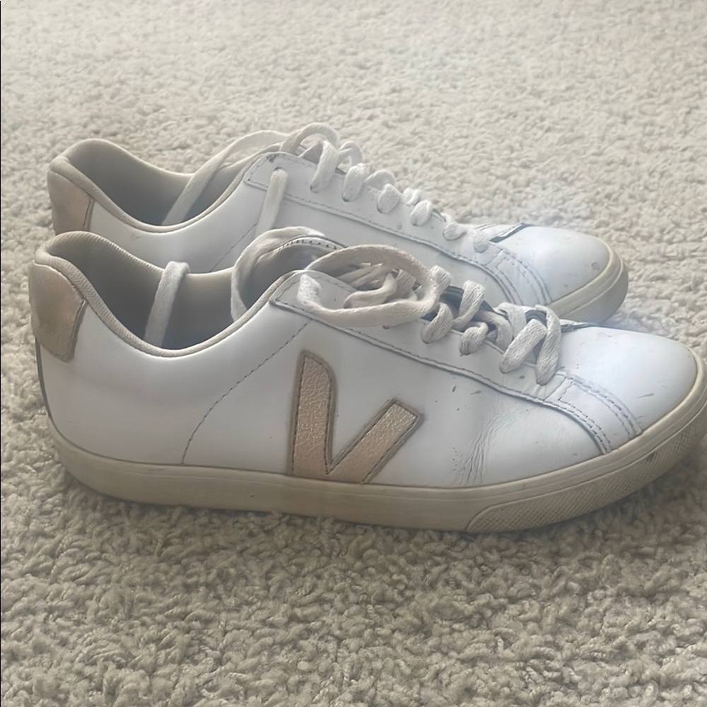 Veja Women's White and Gold Sneakers